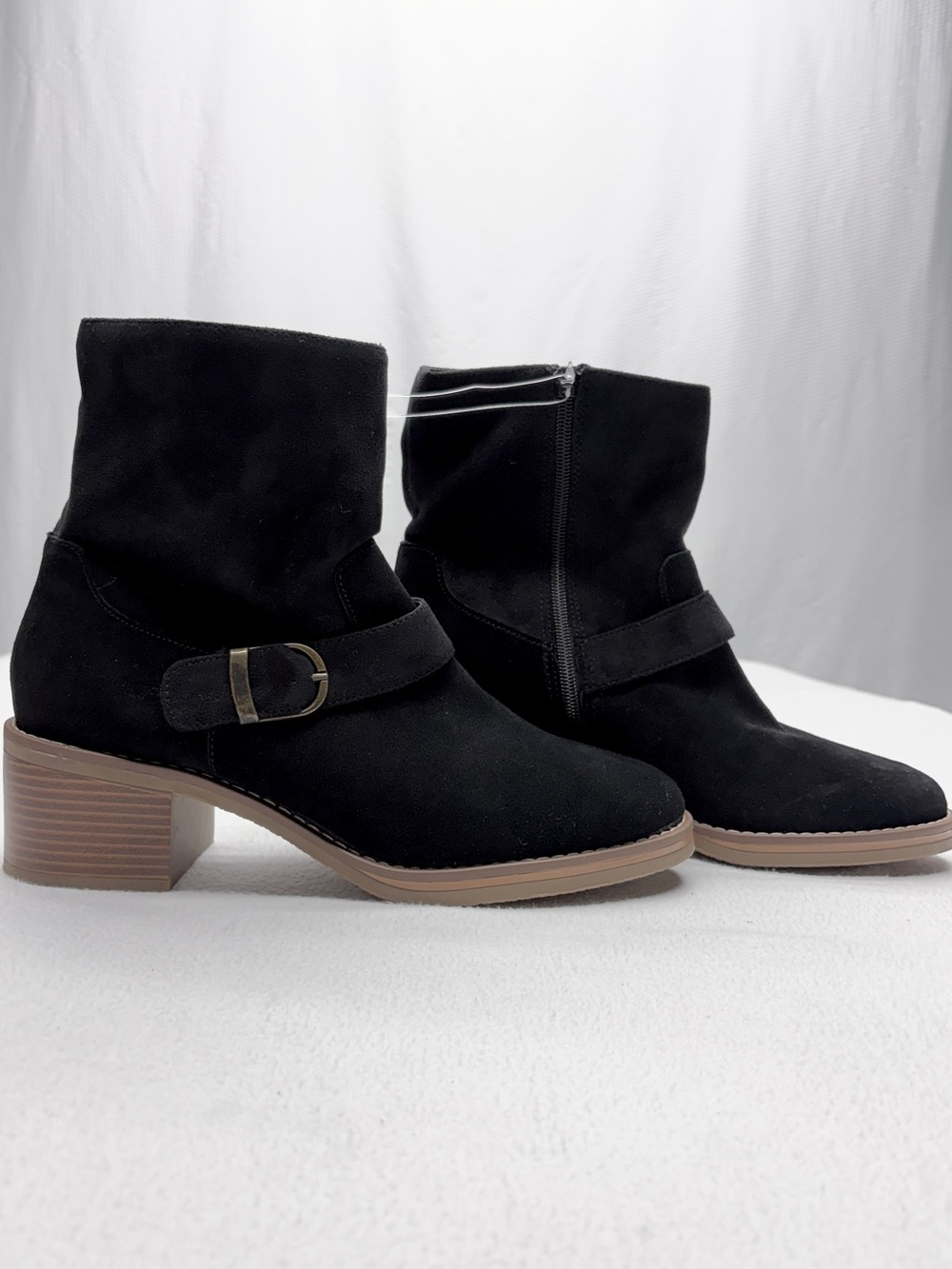 Kensie Noe Ankle Booties Women 9.5 Black Faux Suede Buckle